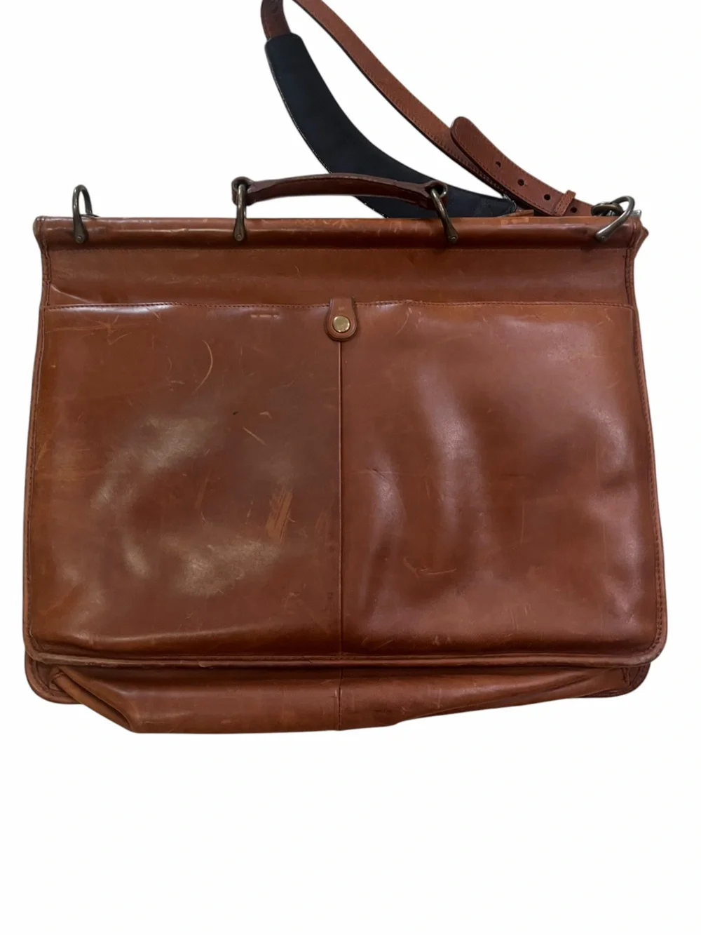 Vintage L.L.Bean Brown Leather Messenger Laptop Bag Shoulder Strap Broken in